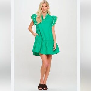 Meet Me in Santorini Green Ruffle Hem Dress. Size S.